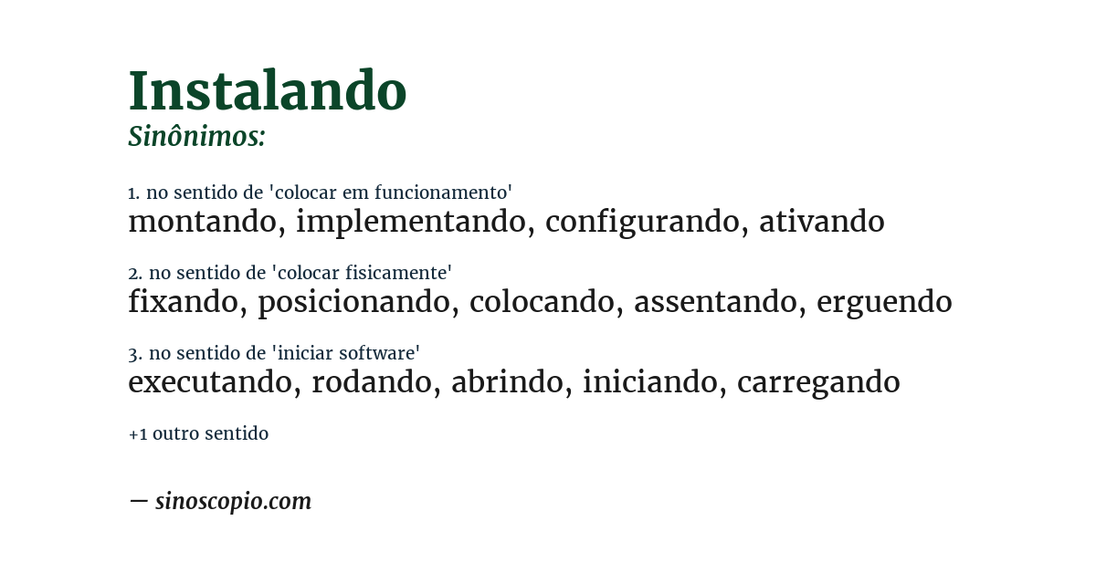 Sinônimo de instalando