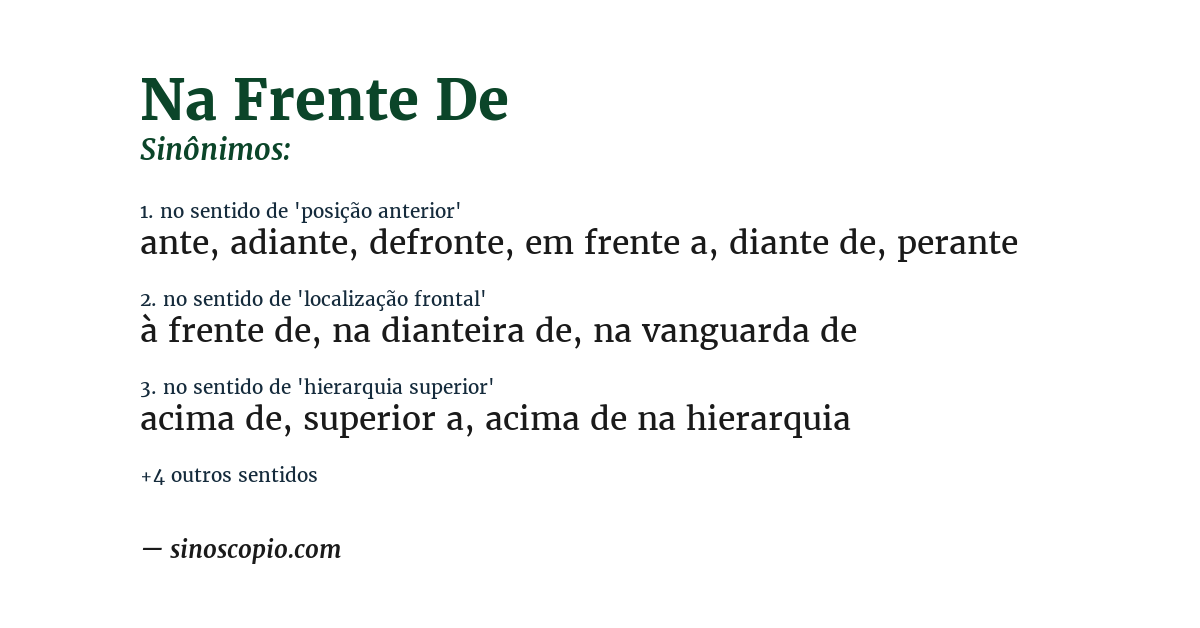 Sinônimo de na frente de