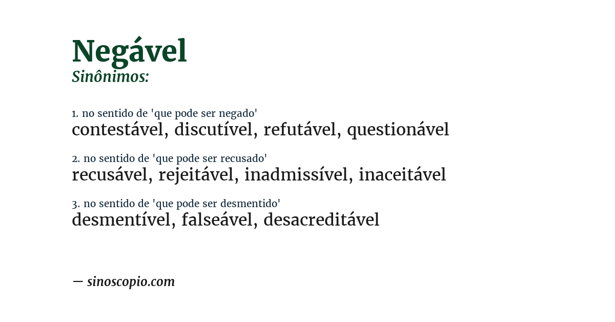 Sinônimo de negável