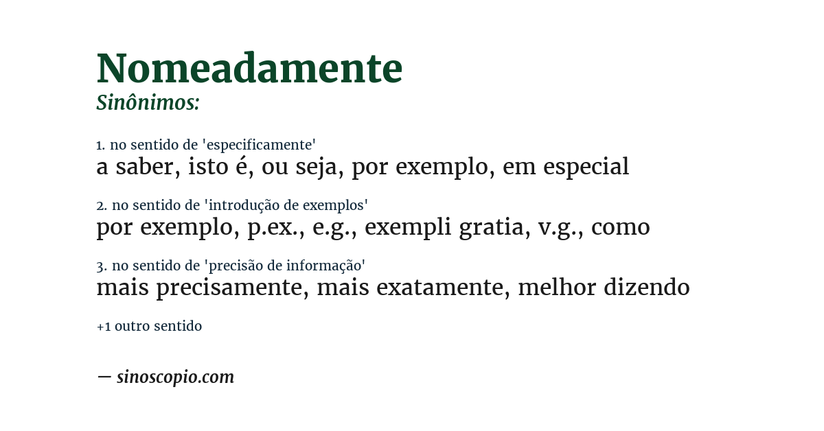 Sinônimo de nomeadamente