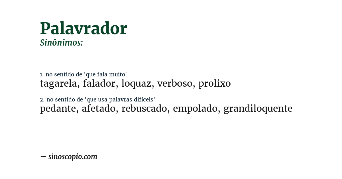 Sinônimo de palavrador