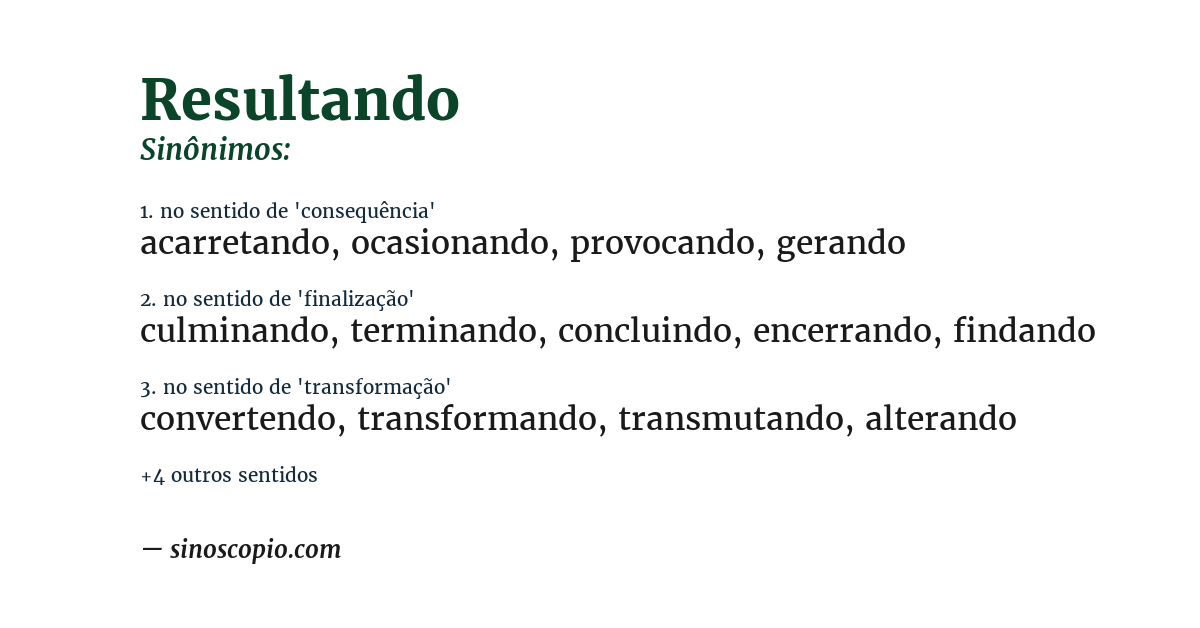 Sinônimo de resultando
