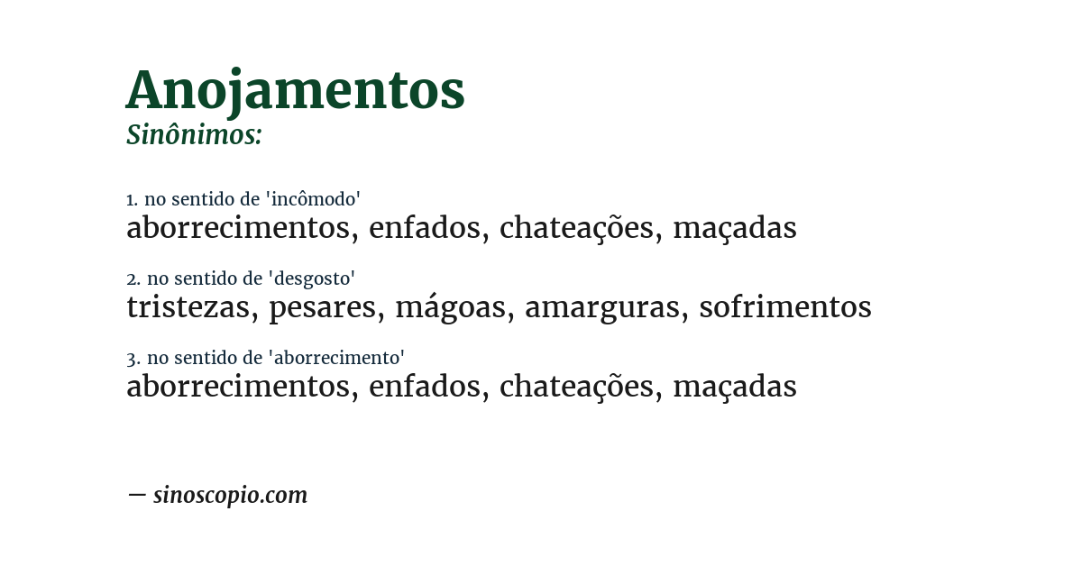 Sinônimo de anojamentos