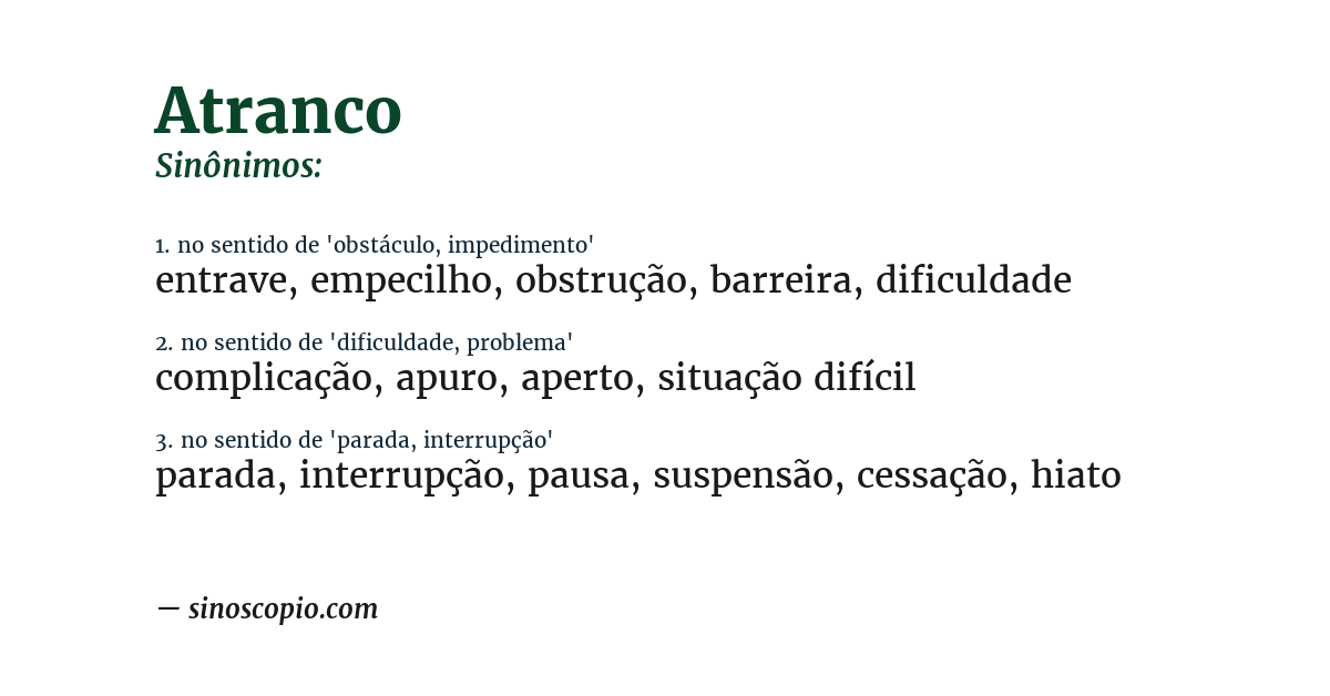 Sinônimo de atranco