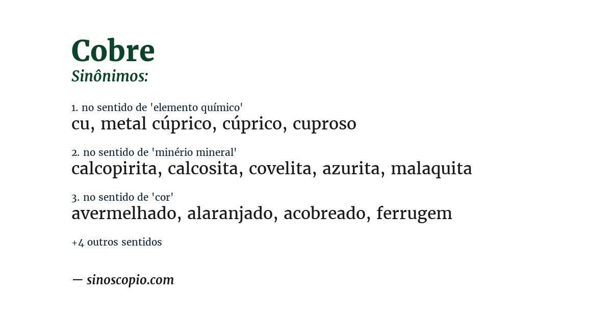 Sinônimo de cobre