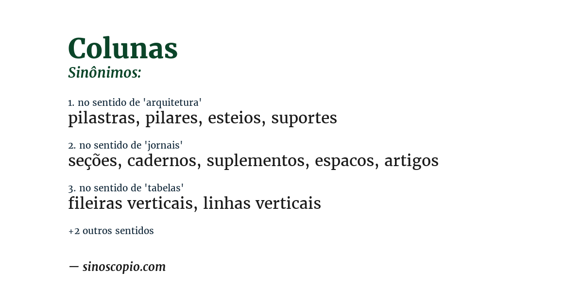 Sinônimo de colunas