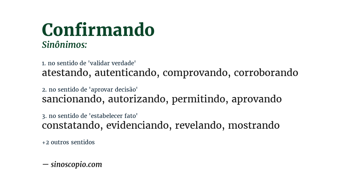 Sinônimo de confirmando