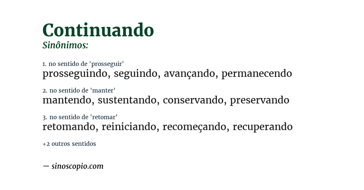 Sinônimo de continuando