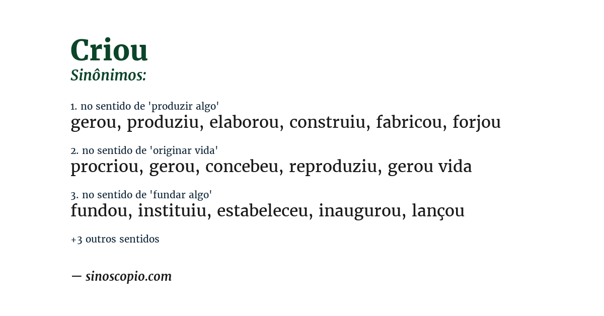 Sinônimo de criou