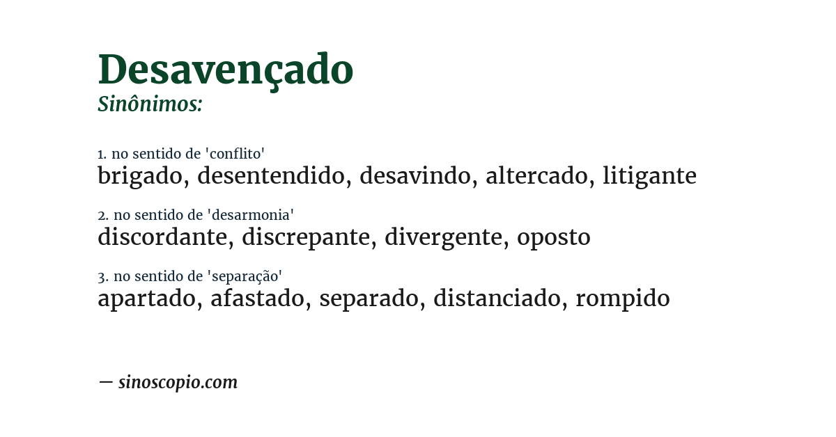 Sinônimo de desavençado
