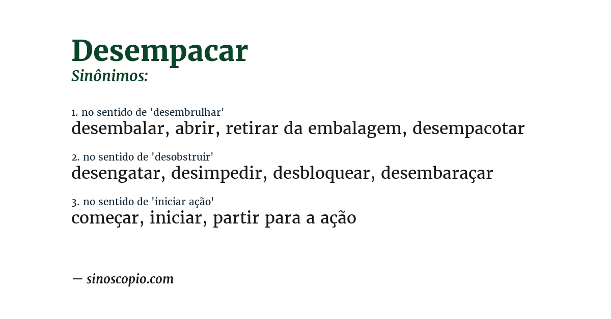 Sinônimo de desempacar