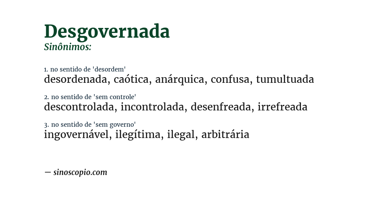 Sinônimo de desgovernada