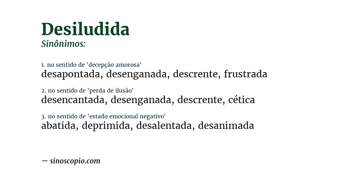 Sinônimo de desiludida