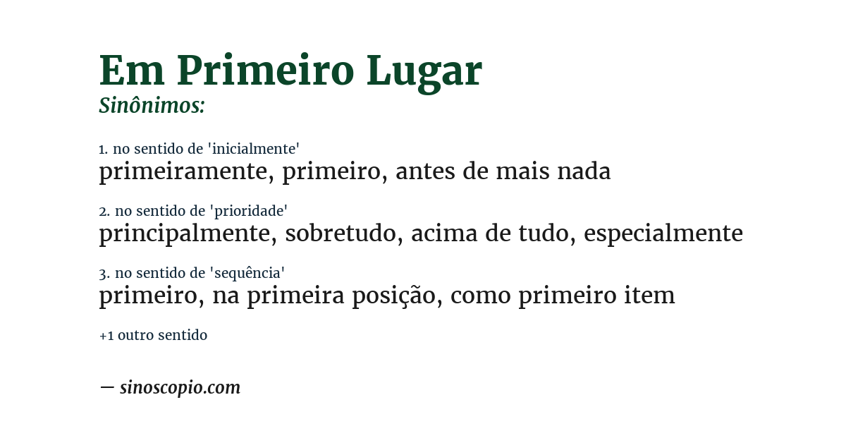 Sinônimo de em primeiro lugar