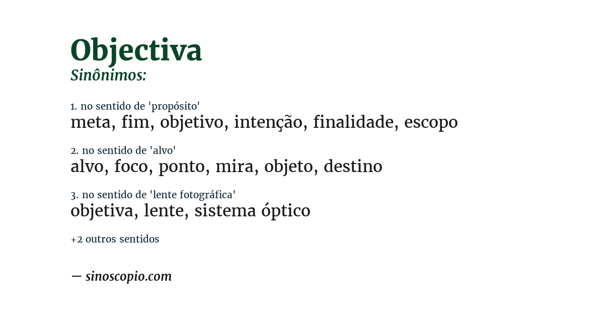 Sinônimo de objectiva