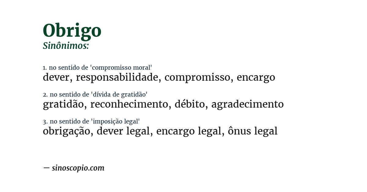 Sinônimo de obrigo