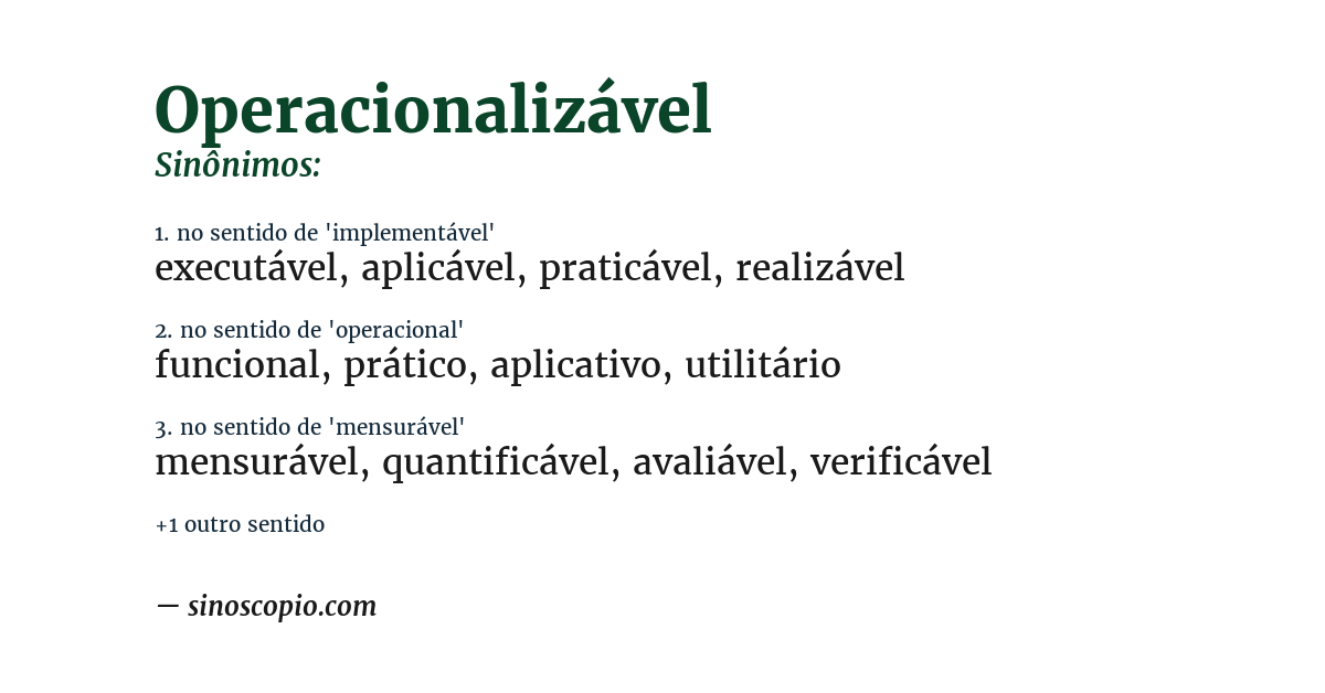 Sinônimo de operacionalizável