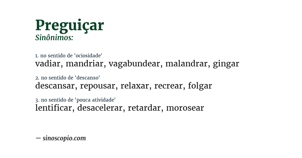 Sinônimo de preguiçar