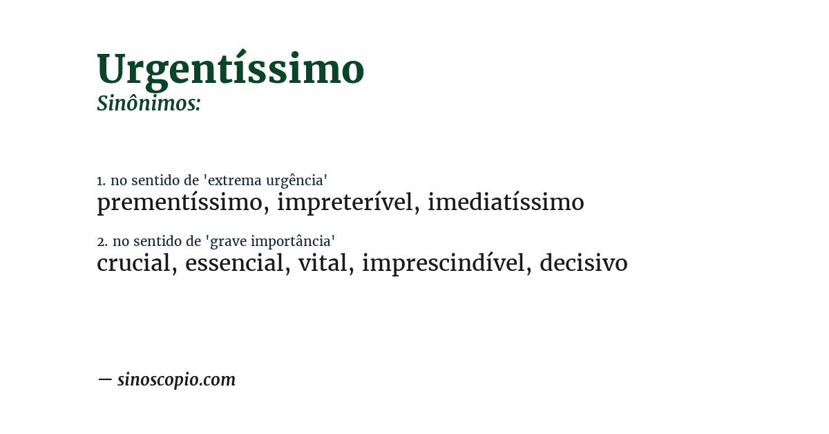 Sinônimo de urgentíssimo
