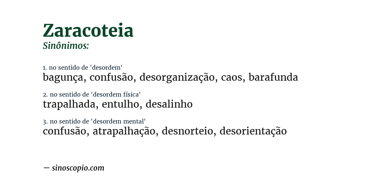 Sinônimo de zaracoteia