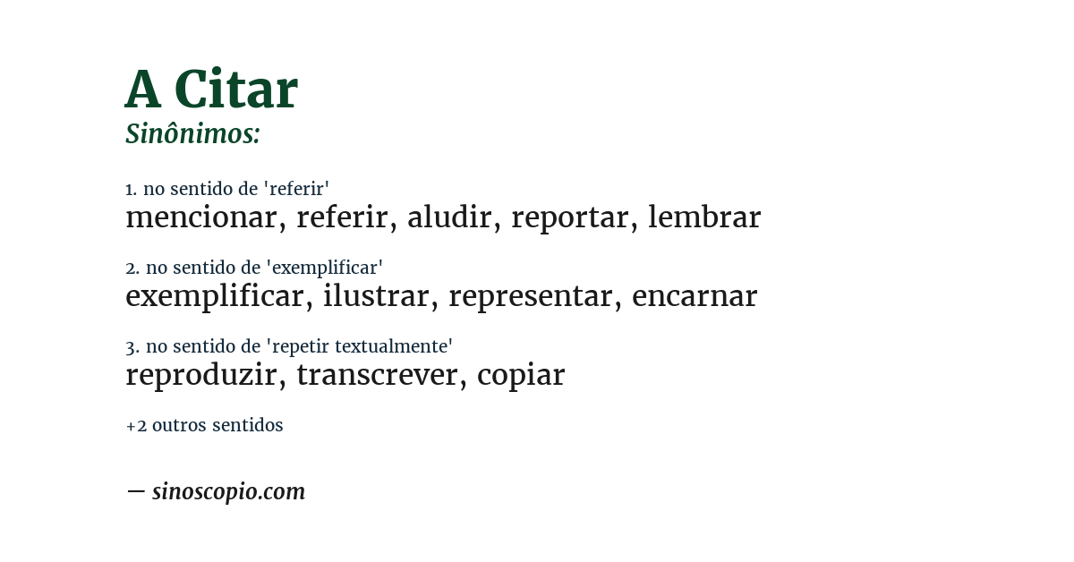 Sinônimo de a citar