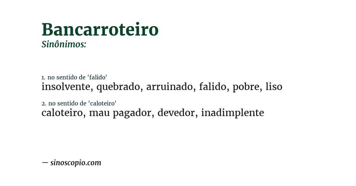 Sinônimo de bancarroteiro