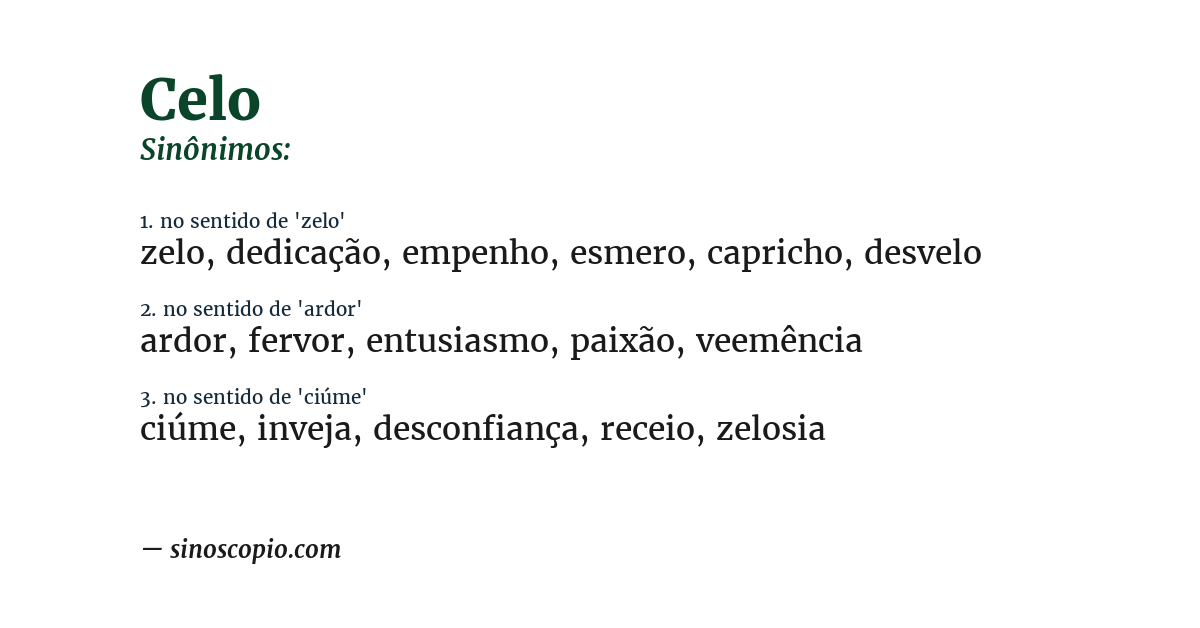 Sinônimo de celo