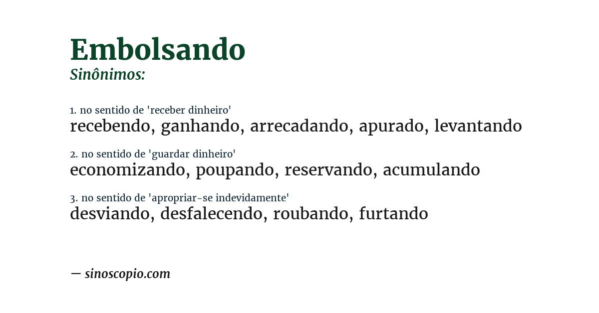 Sinônimo de embolsando