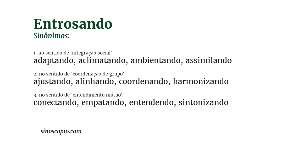 Sinônimo de entrosando