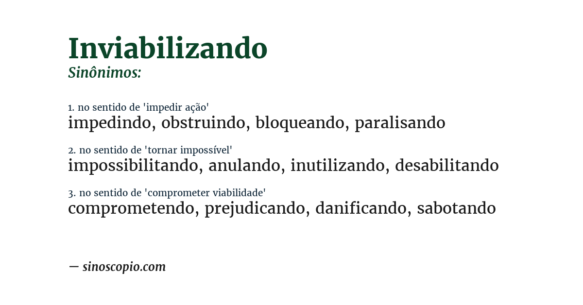Sinônimo de inviabilizando