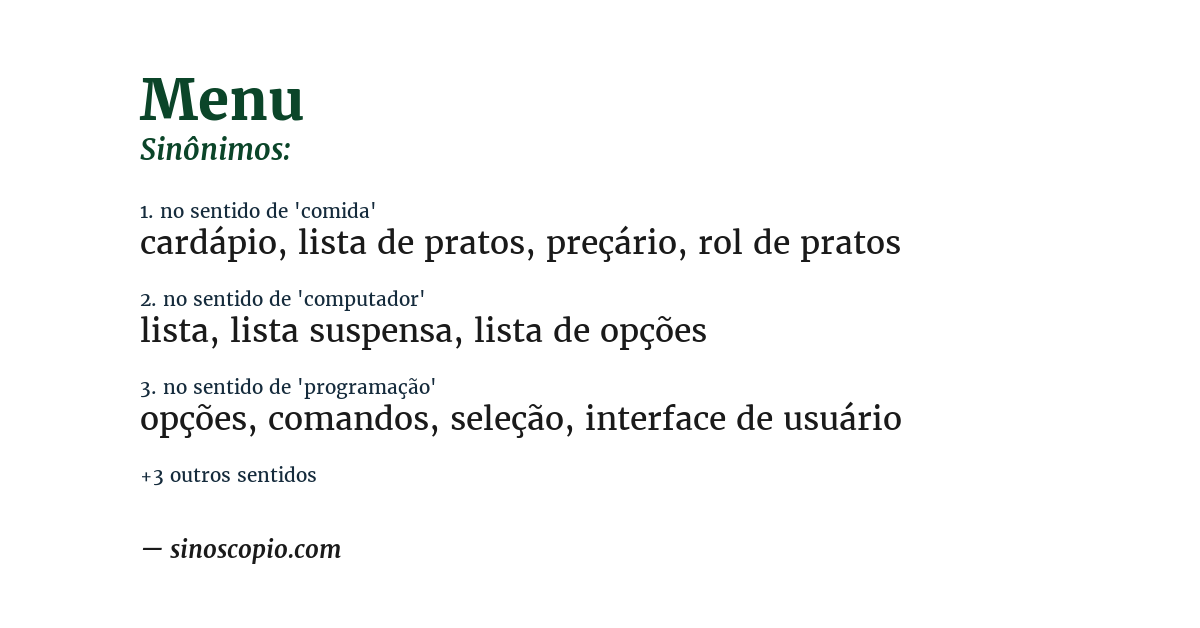 Sinônimo de menu