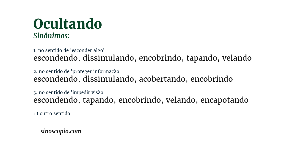 Sinônimo de ocultando