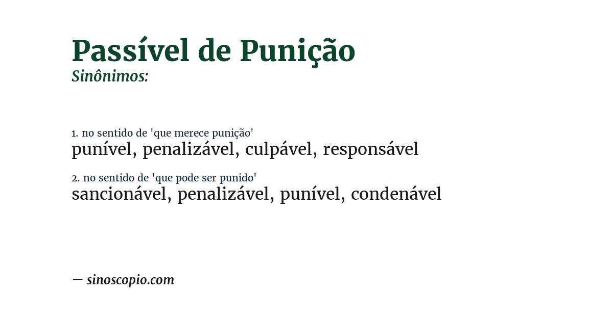 Sinônimo de passível de punição