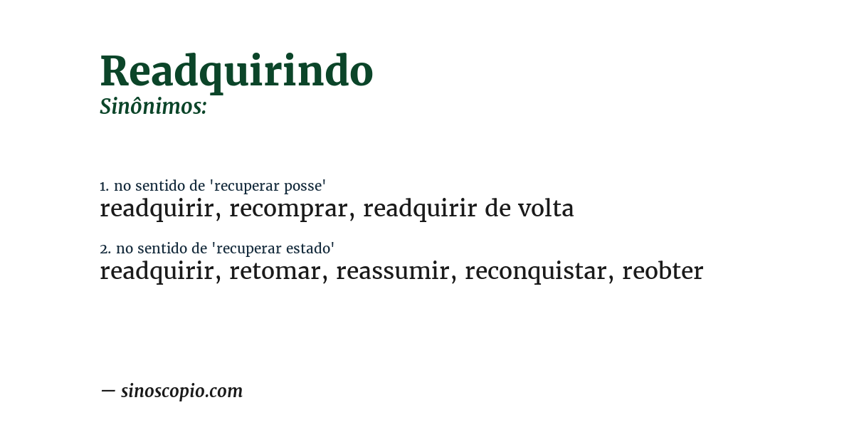 Sinônimo de readquirindo