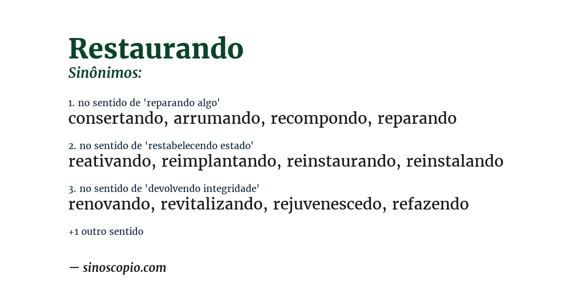 Sinônimo de restaurando