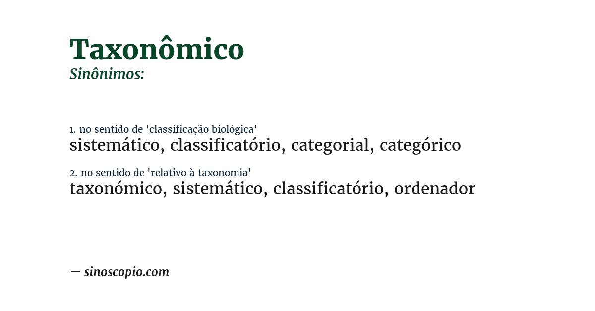 Sinônimo de taxonômico