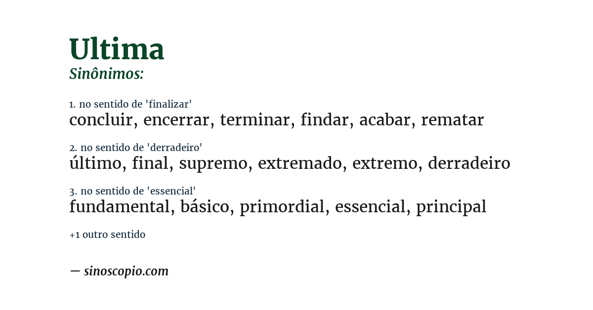 Sinônimo de ultima