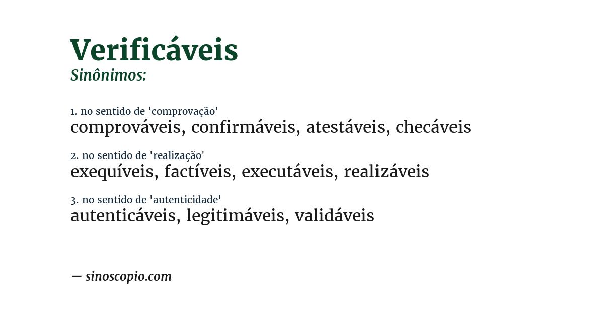 Sinônimo de verificáveis