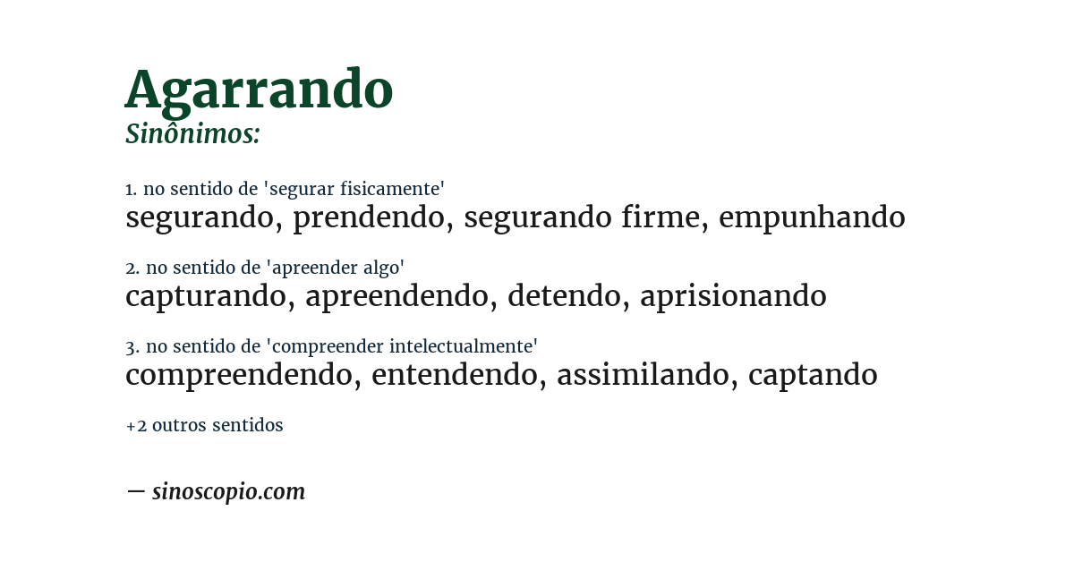 Sinônimo de agarrando