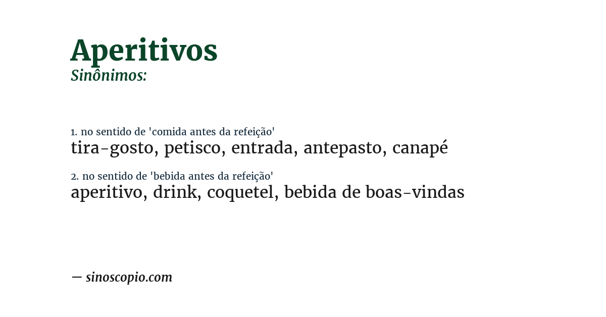 Sinônimo de aperitivos