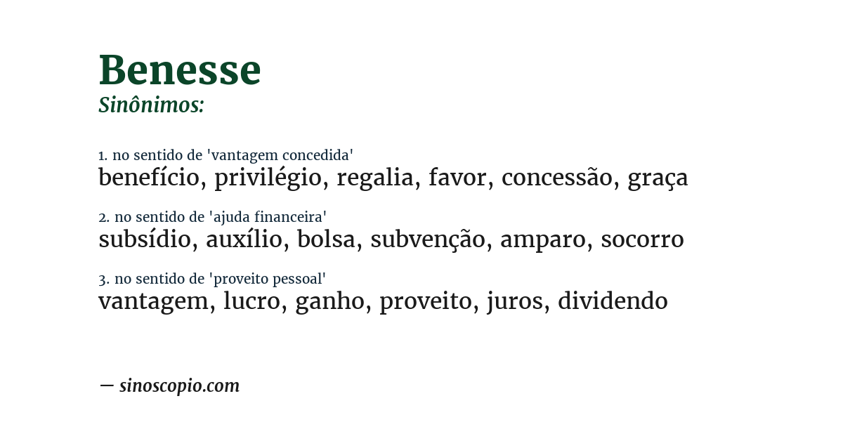 Sinônimo de benesse