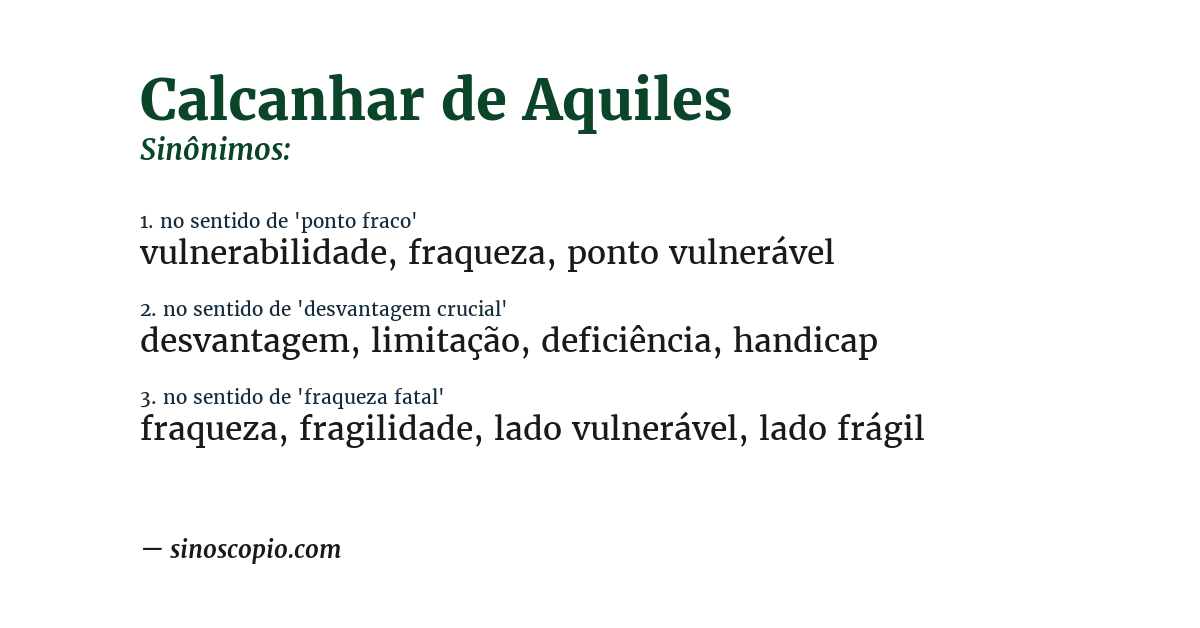 Sinônimo de calcanhar de aquiles