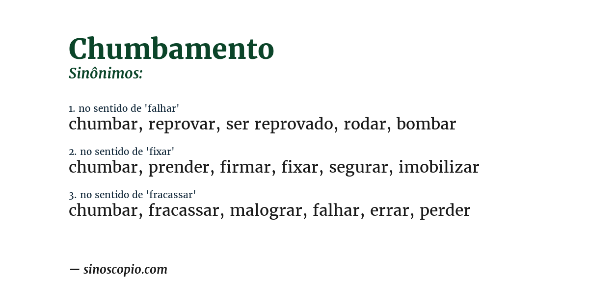 Sinônimo de chumbamento
