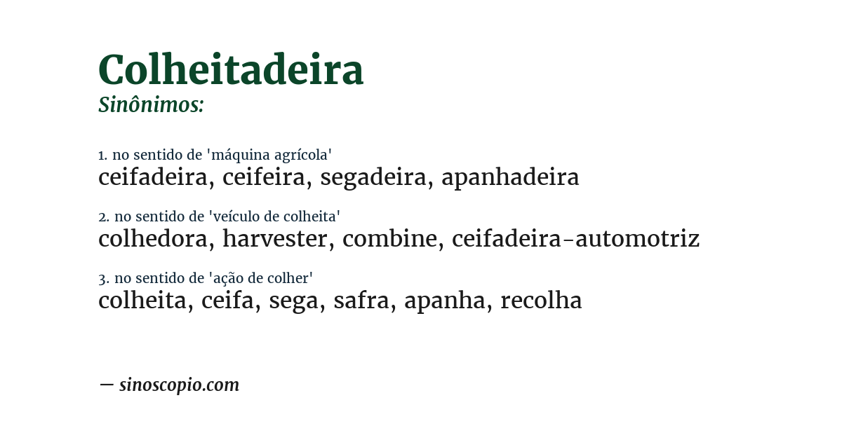 Sinônimo de colheitadeira