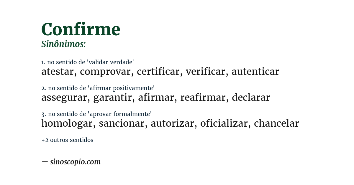 Sinônimo de confirme