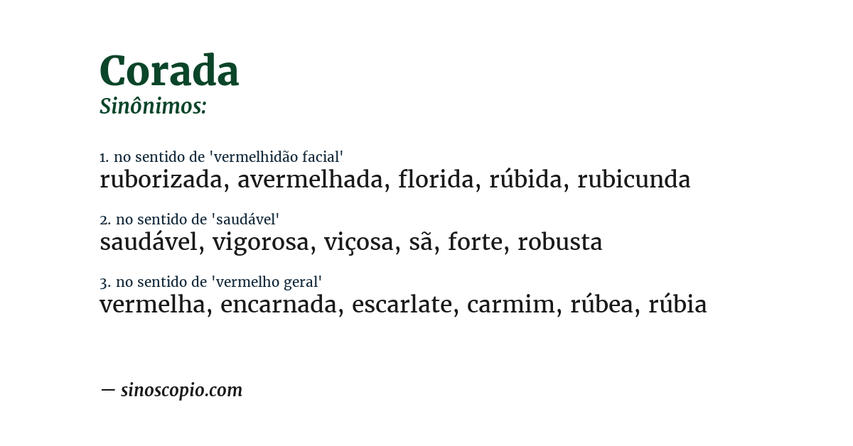 Sinônimo de corada
