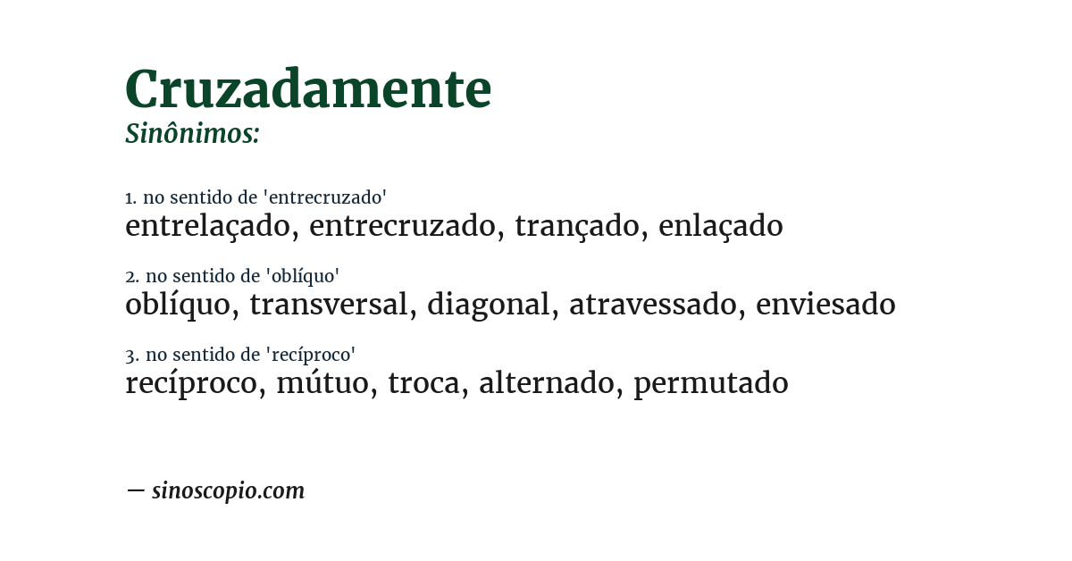 Sinônimo de cruzadamente