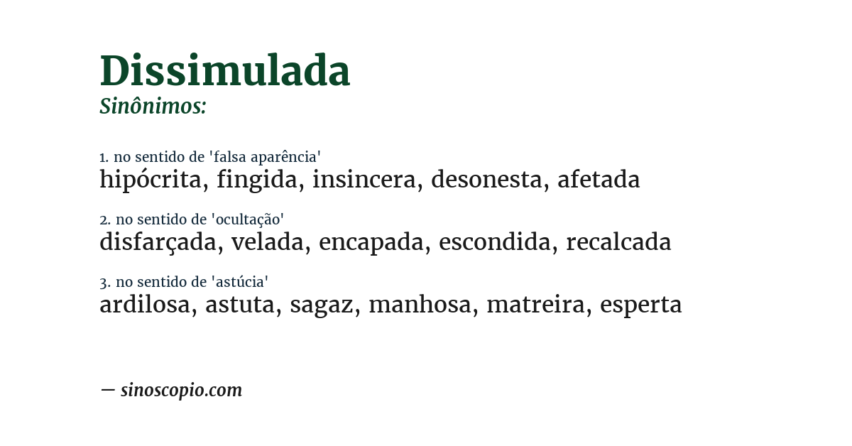 Sinônimo de dissimulada