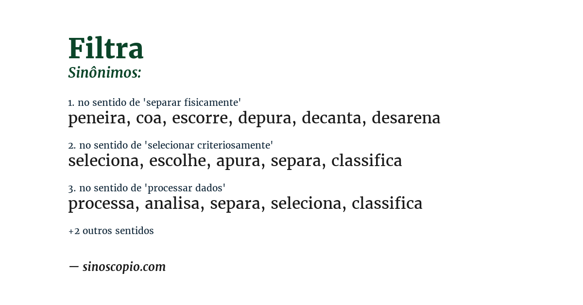 Sinônimo de filtra