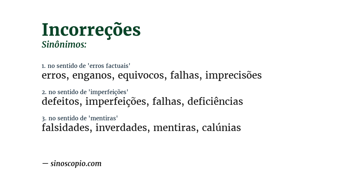 Sinônimo de incorreções